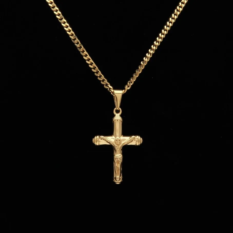 Jesus Kreuz Halskette vergoldet Edelstahl Anhänger Mode religiöse Glaube Halsketten Herren Hip Hop Jewelry306j