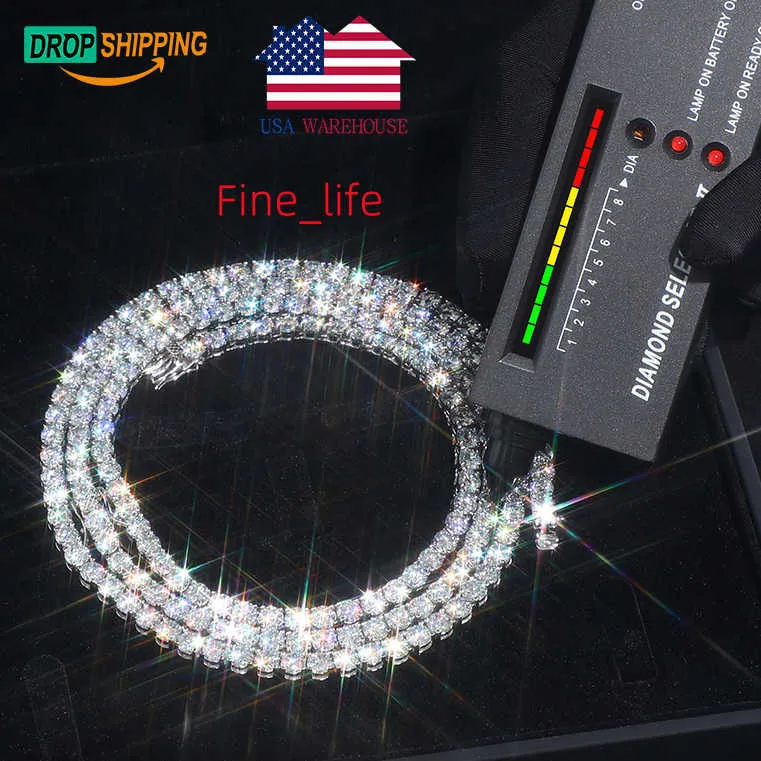 Dropshipping USA Stock 3mm 4mm 5mm Collana a catena da tennis in argento sterling 925 VVS Moissanite con diamanti a grappolo