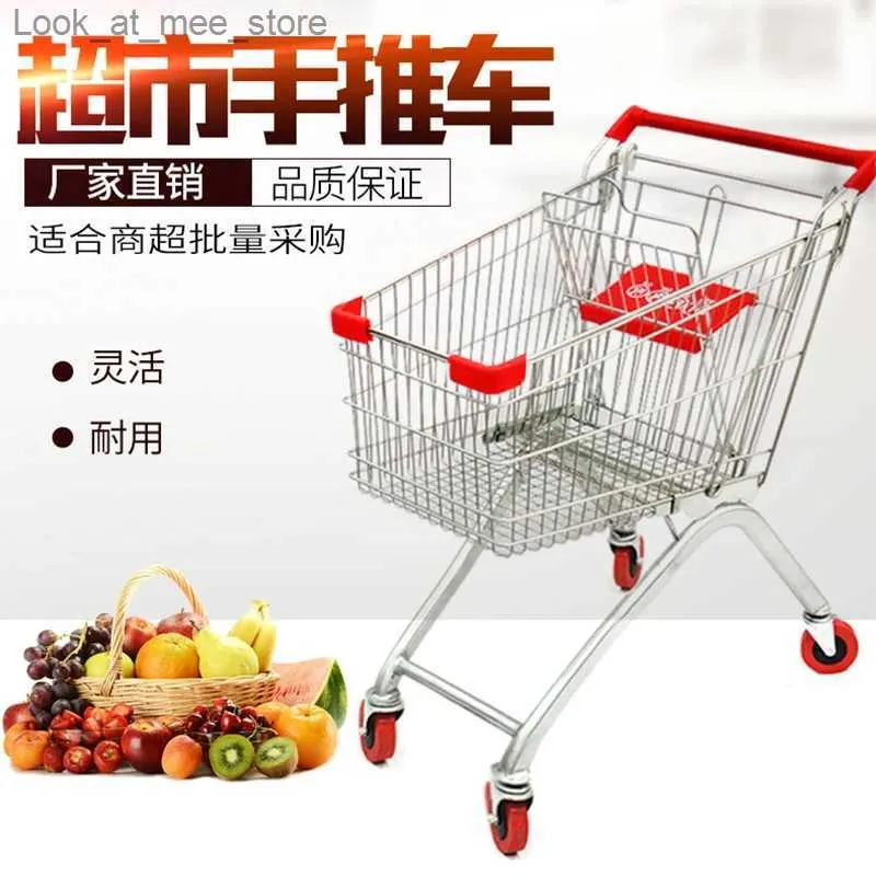 Shopping Carts Wholesale European mobile shopping cart high-quality metal Ppush with 4-wheel grocery store finished products Q240227