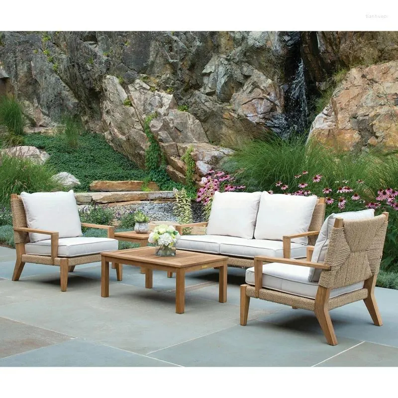 Mobília de acampamento ao ar livre jardim luxo cadeira de vime teca madeira maciça - Quimby
