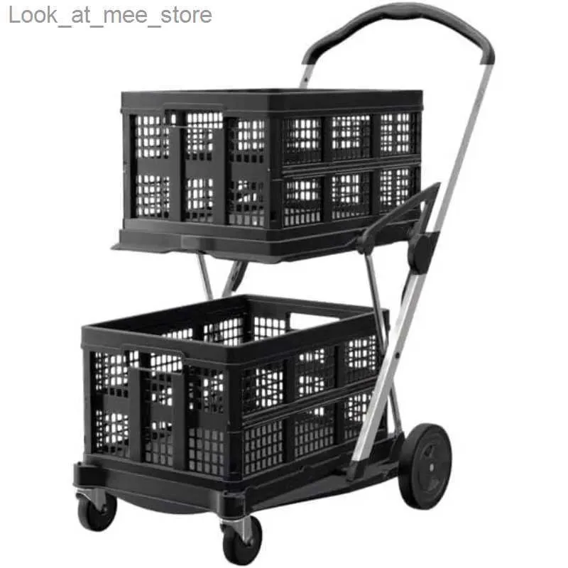 Caddies Chariot pliable multifonctionnel Chariot pliable mobile Chariot de rangement camion Panier avec 2 boîtes de rangement Q240227