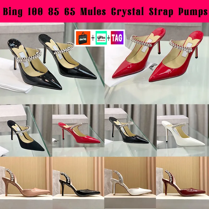 Designer Women High Heels Shoes Bing Womens Dress Shoes London Slingback Heel Crystal Strap Pumps Lady Sandals With Box Classic Party Wedding Shoe Sandal