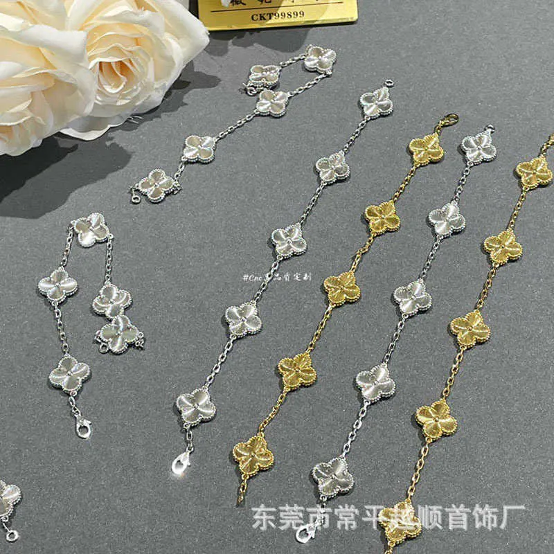 Designer Jewelry Luxury Bracelet Link Chain Vanca Four Leaf Grass Five Flower Bracelet Female v Gold 18k Collar Chain Bracelet Live