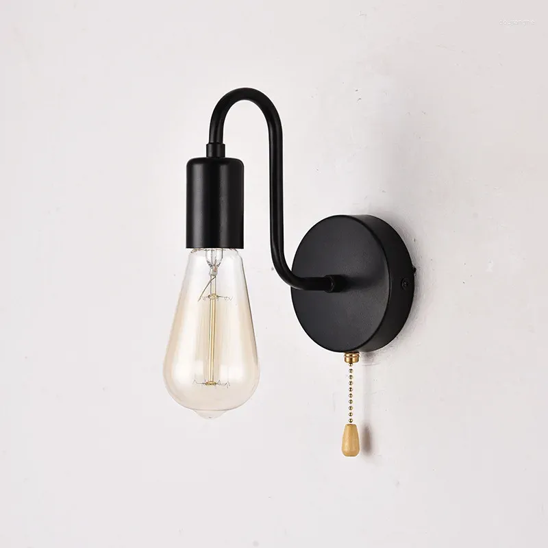 Wall Lamp Minimalist Living Room Bedside Bedroom Study Corridor Black Pull Chain Switch