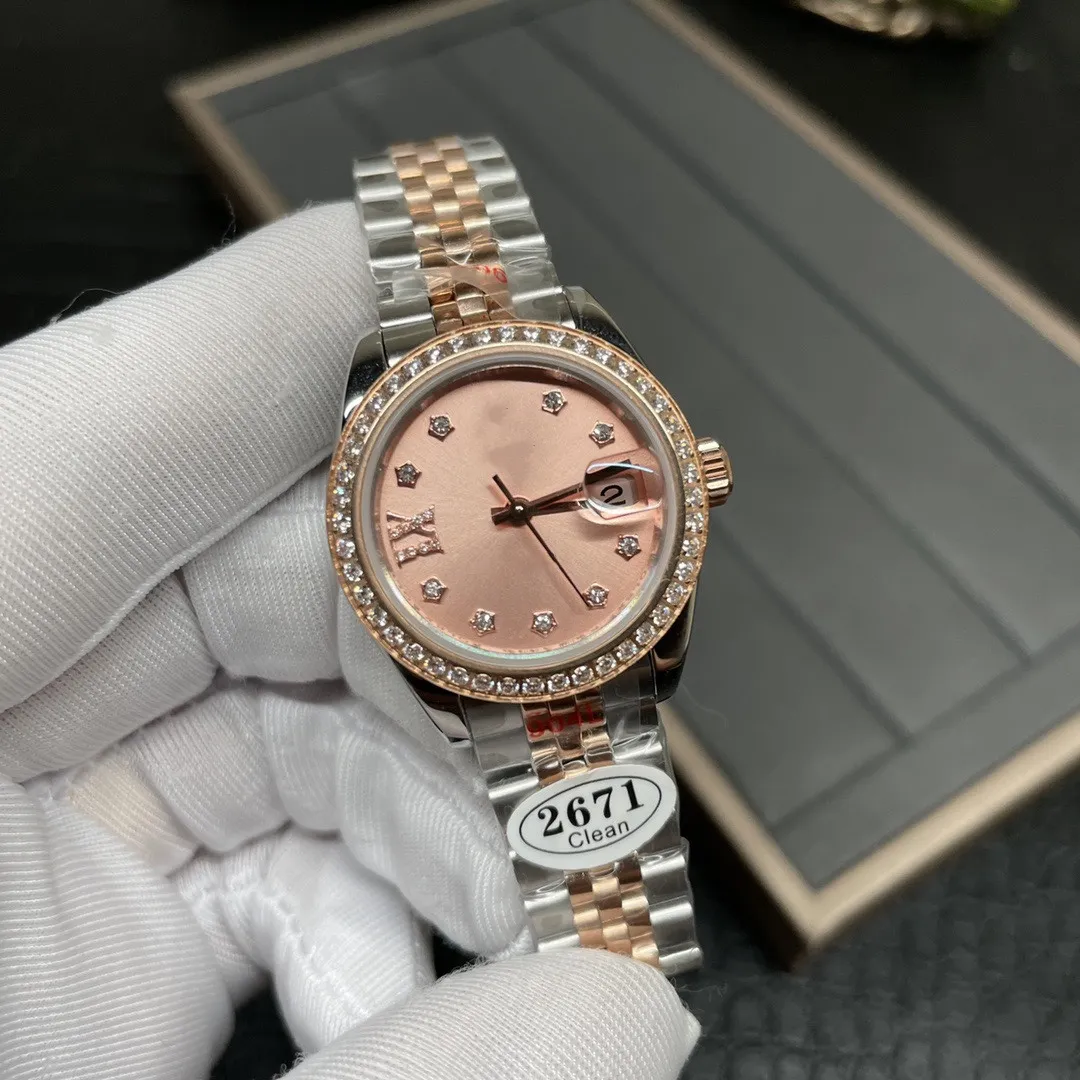 Rengör fabrikskvinnor 28mmdatum Just Diamond Watch High Quality Automatic Mechanical Sapphire Glass 904L Waterproof Watch Festival Present Designer Watches
