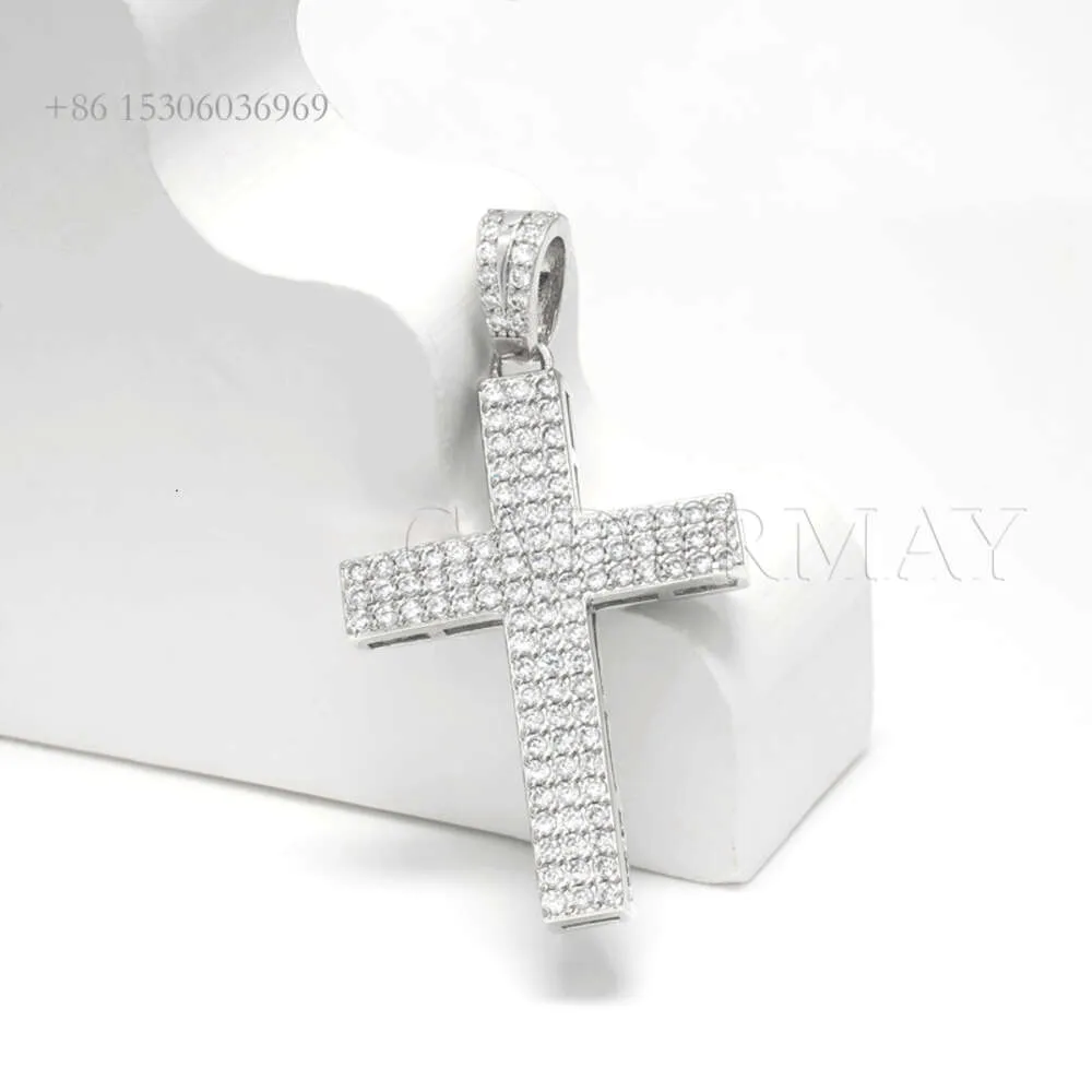 CADERMAY TRENDY SIER 10K 14K Cross Necklace D VVS Moissaniteヒップホップスタイル女性男性ペンダントジュエリー