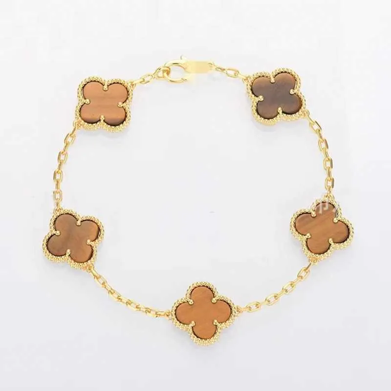 デザイナージュエリーラグジュアリーブレスレットリンクチェーンVanca v Golden Clover Five Flower Bracelet Womens Thick 18K Rose Gold Natural Fritillaria LJD8