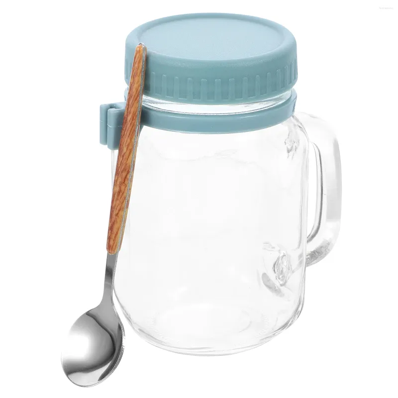 Garrafas de armazenamento portátil vidro mason jar durante a noite aveia copo recipiente recipientes de madeira café da manhã iogurte titular