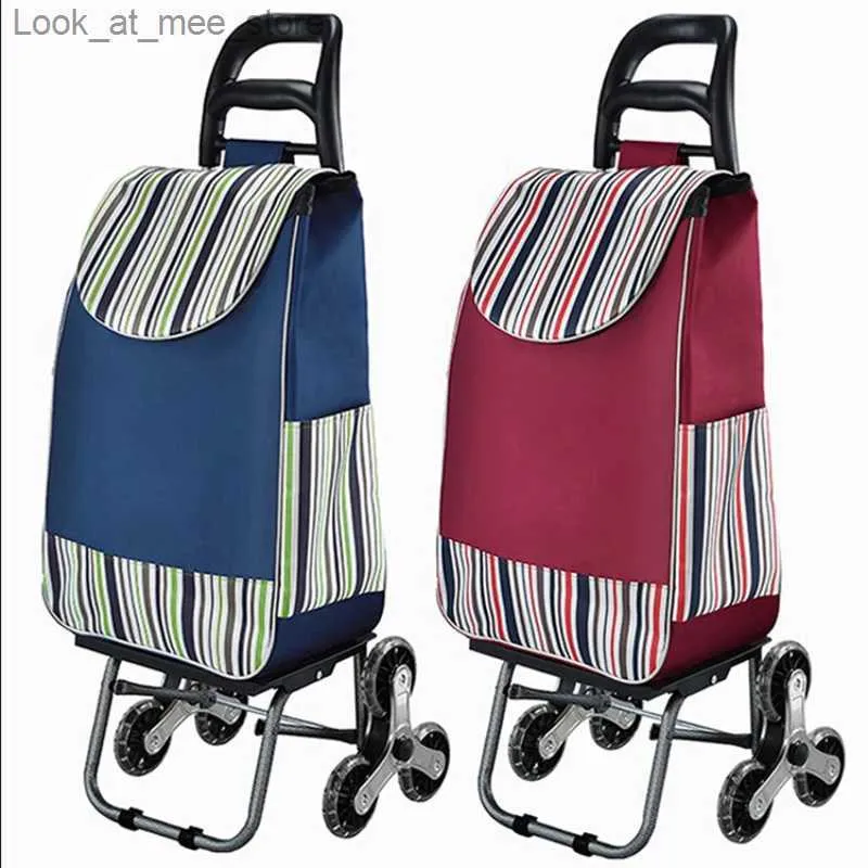 Chariots de courses Sac de rangement de chariot à main de marché de caddie portable avec des roues d'escalade d'escalier pliable et durable robuste et durable bleu marine noir gris Q240227