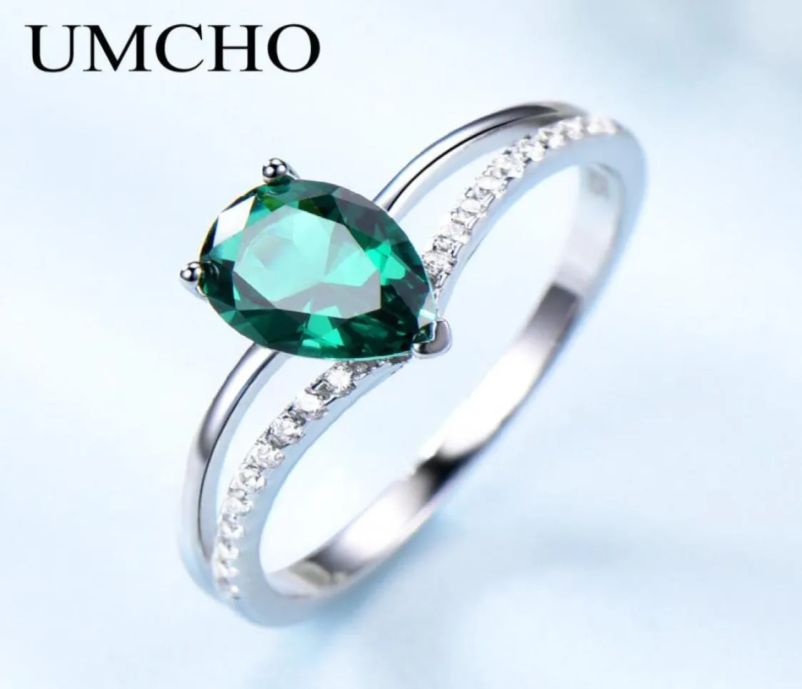 Umcho Green Emerald Gemstone Rings for Women 925 Sterling Silver Jewelry Romantic Classic Water Drop Ring Valentine039S Day Gif7631177