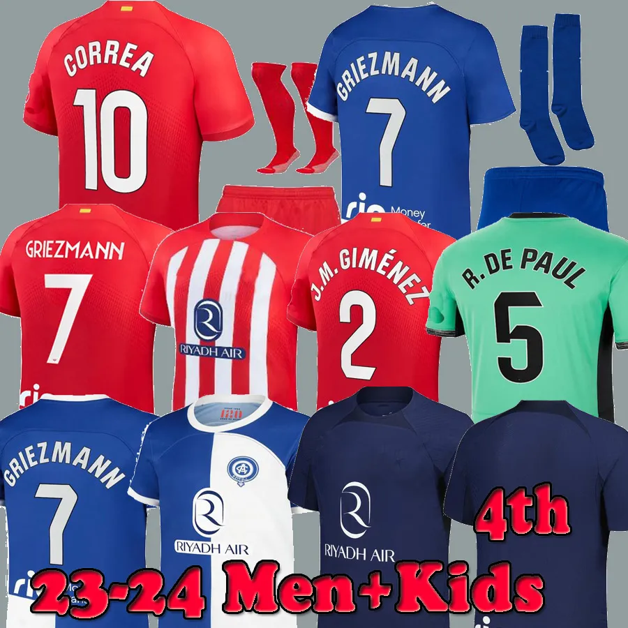 23 24 ATL Soccer Jerseys Memphis Azpilicueta 2023 2024 Correa Camiseta Football Dorts Kids Griezmann 4th Away R.