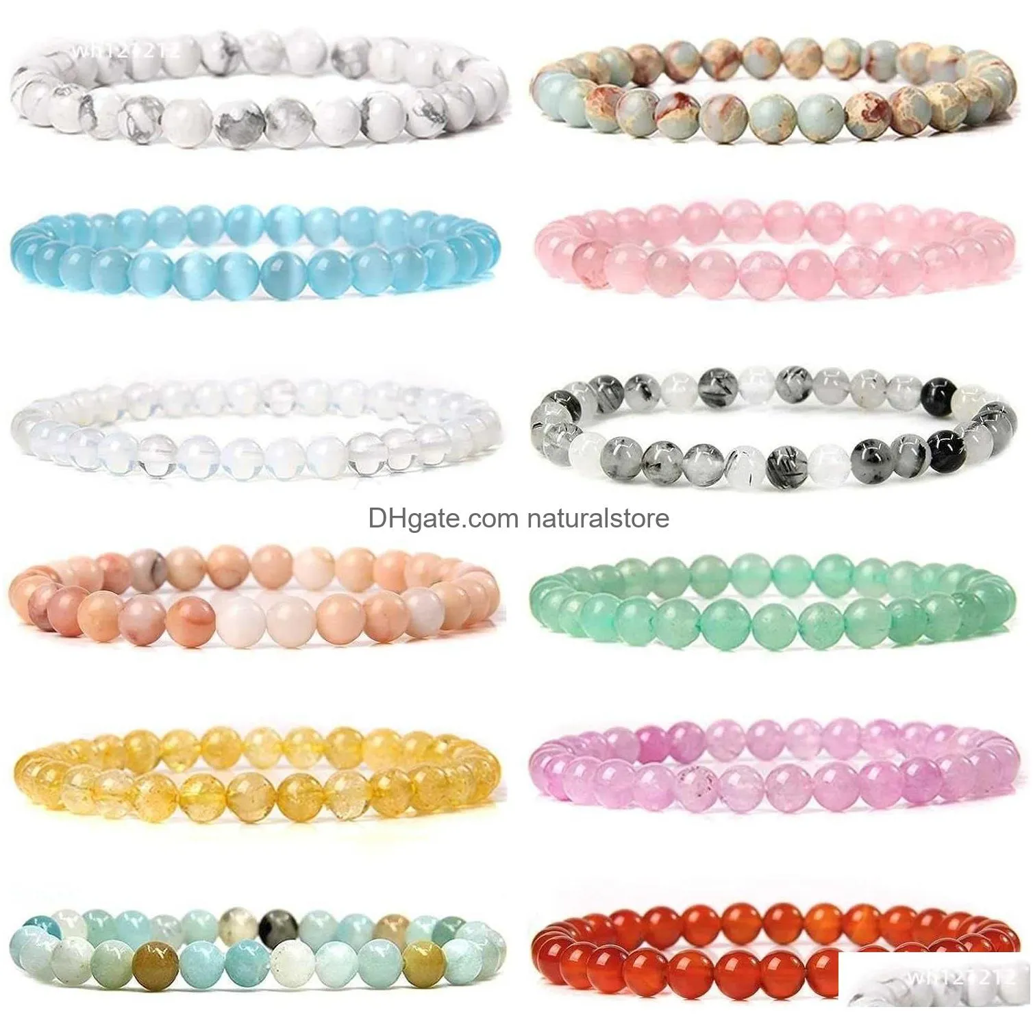 Pendant Necklaces Svovin 12Pcs Gemstone 6Mm Semi Precious Round Beaded Bracelet Set For Women Men Healing Crystal Stretch Energy Stone Dhpdm