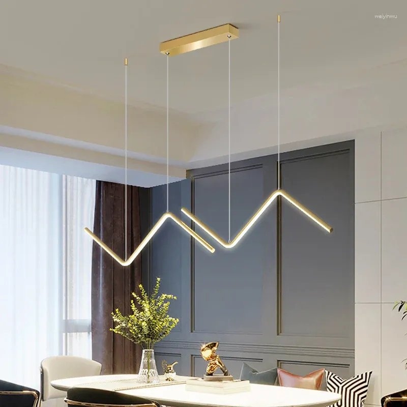Ljuskronor nordisk guldlinje ledde ljuskrona minimalistisk design för vardagsrum sovrum kök kreativ konst vägg geometrisk lampa