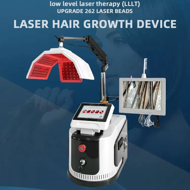 Multifunctional Portable 650nm Diode Laser Hair Regrowth Thickening Machine 5 in 1 Oxygen Jet 200X Hair Analysis Camera Scalp Massage LLLT Device