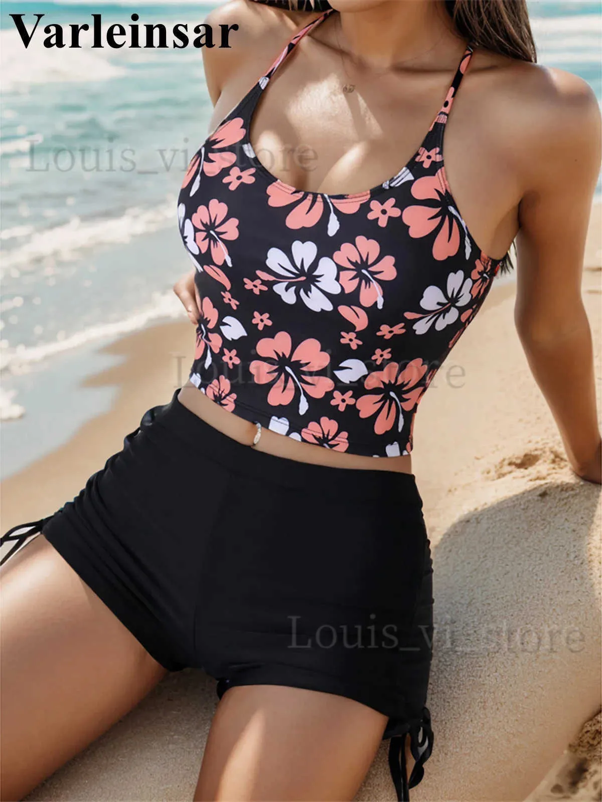 Women's Swimwear S - XL Sexy Printed Shorts High Waist Bikini Female Swimsuit Women Swimwear Two-pieces Bikini set Bather Bathing Suit Swim V5030 T240227