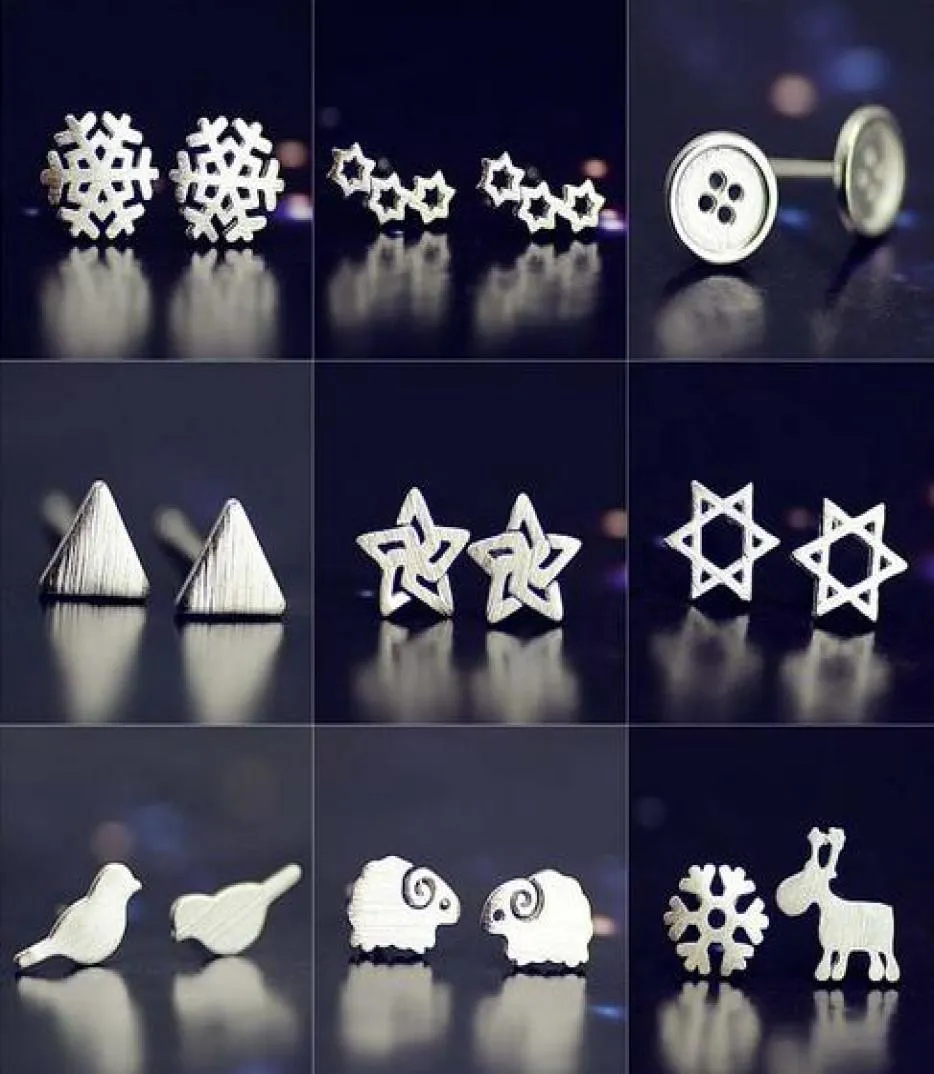 925 pure Silver earring needleplated platinum Earring SnowStarSheepTriangle mix delivery no fade 1703895