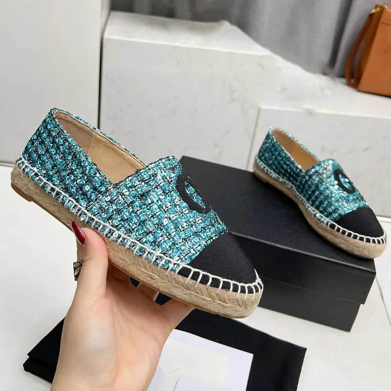 Scarpe eleganti da donna Mocassini slip-on firmati Tacchi con plateau in tweed Scarpe da danza classica Scarpe Mary Jane in paglia con Jane Comode con sacchetti per la polvere Scarpe casual blu fucsia