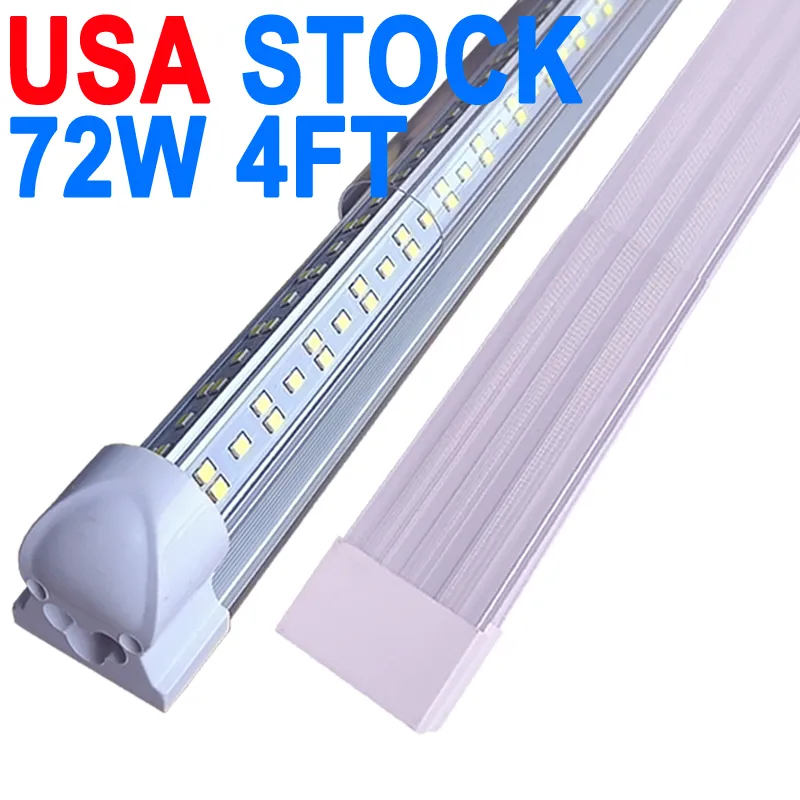 Luzes de loja LED de 4 pés, luz de tubo LED integrada em forma de V de 4 pés 4', substitua a luz fluorescente T8 T10 T12, lâmpada de montagem em superfície conectável com tampa transparente de 72W 7200lm crestech