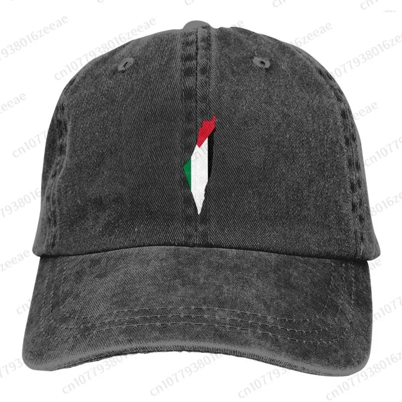 Baskenmütze, Flagge von Palästina, Karte, modisch, Unisex, Baumwolle, Baseballkappe, Outdoor, für Erwachsene, verstellbar, für Männer und Frauen, Denim-Hut