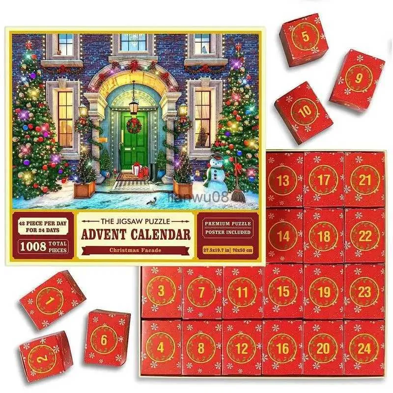 Quebra-cabeças Natal Advento Calendário Jigsaw Puzzle Caixa de Presente 1008pcs Puzzles Brinquedo 24 Dias Calendário de Contagem Regressiva Presente de Natal para Crianças AdultsL2403