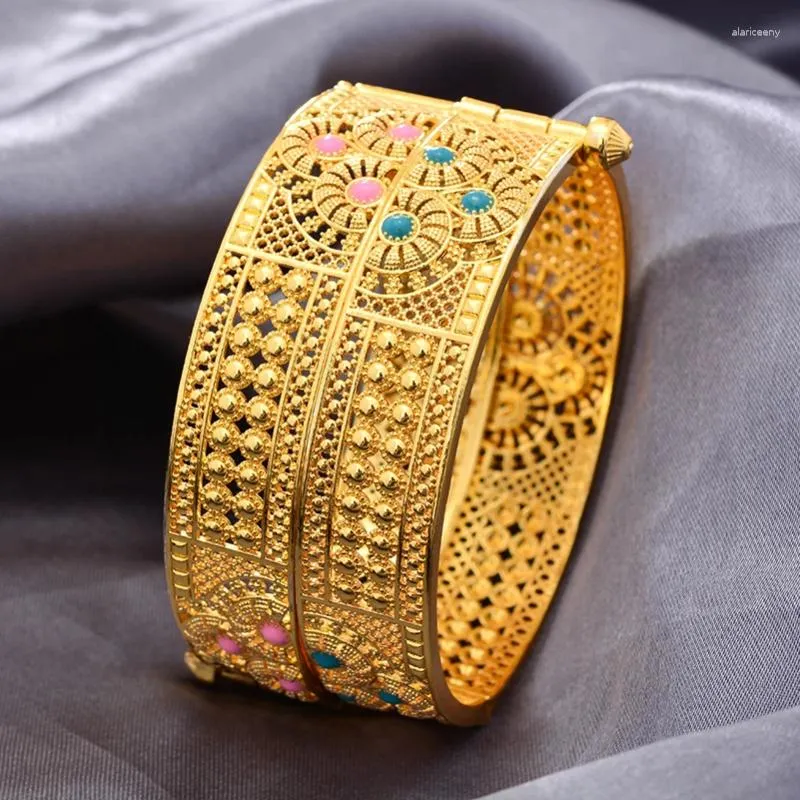 Bangle Luxury Gold Color Bangles For Women Men Wedding Dubai Plated Bracelet African Fashion Dinner Party Jewelry