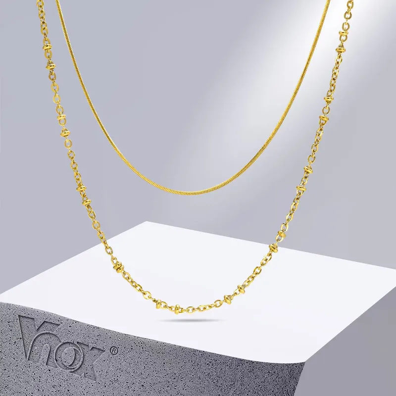 Chains Vnox Layered Snake Chain Necklaces For Women Adjustable Cable Satellite Link Choker Necklace Chic Dainty Collar