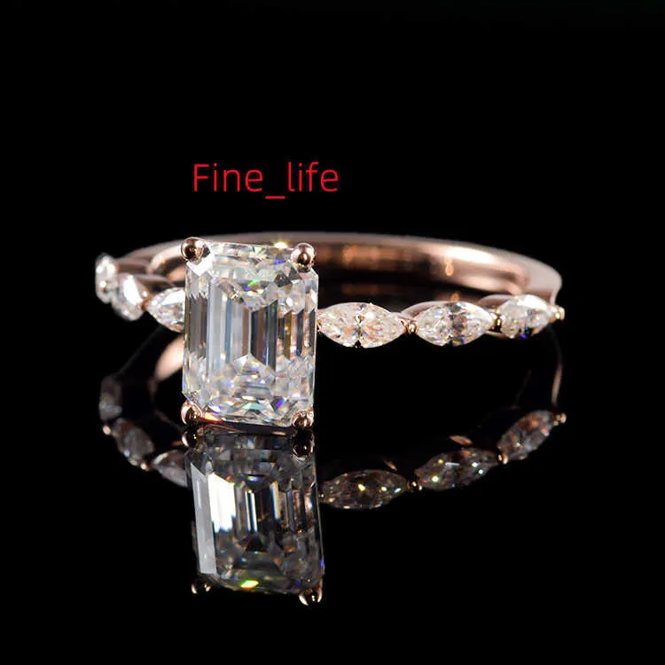 Bagues pour femmes en or rose 9 carats, diamant moissanite taille émeraude 1ct 2ct