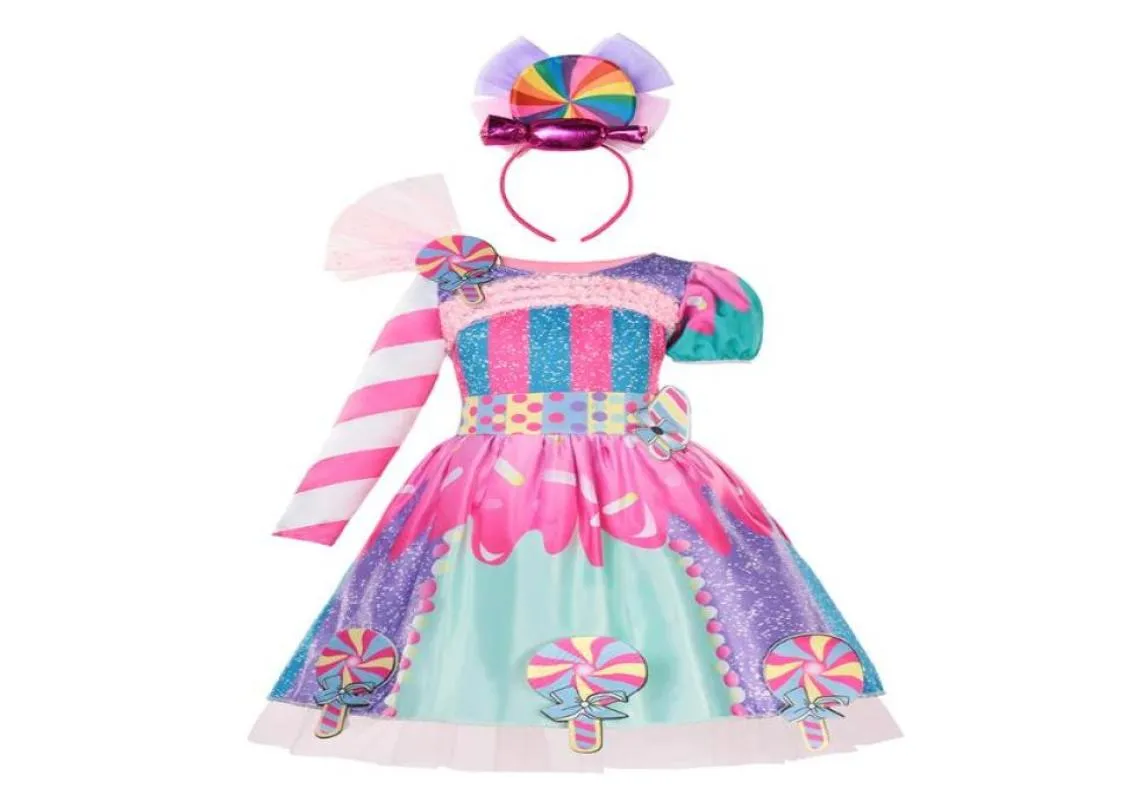 Girl039s Vestidos Doces Para Bebês Meninas Rianbow Cor Pirulito Presentes de Aniversário Fantasia Sem Mangas Algodão Verão Trajes Bonitos Childr7497858