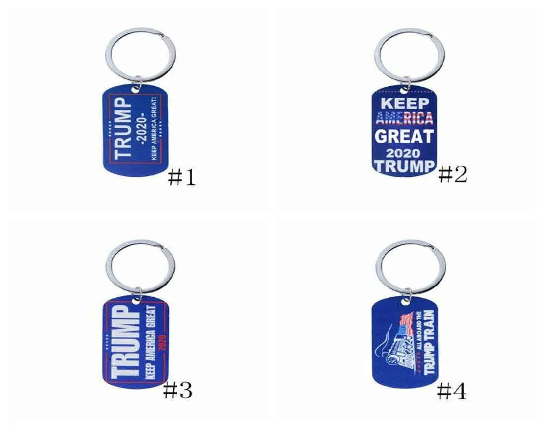 8 styles Trump Keychains Necklace Stainless Steel Trump Tag Keep America Great Keyring 2020 Donald Trump Train Key chains GGA32238998743