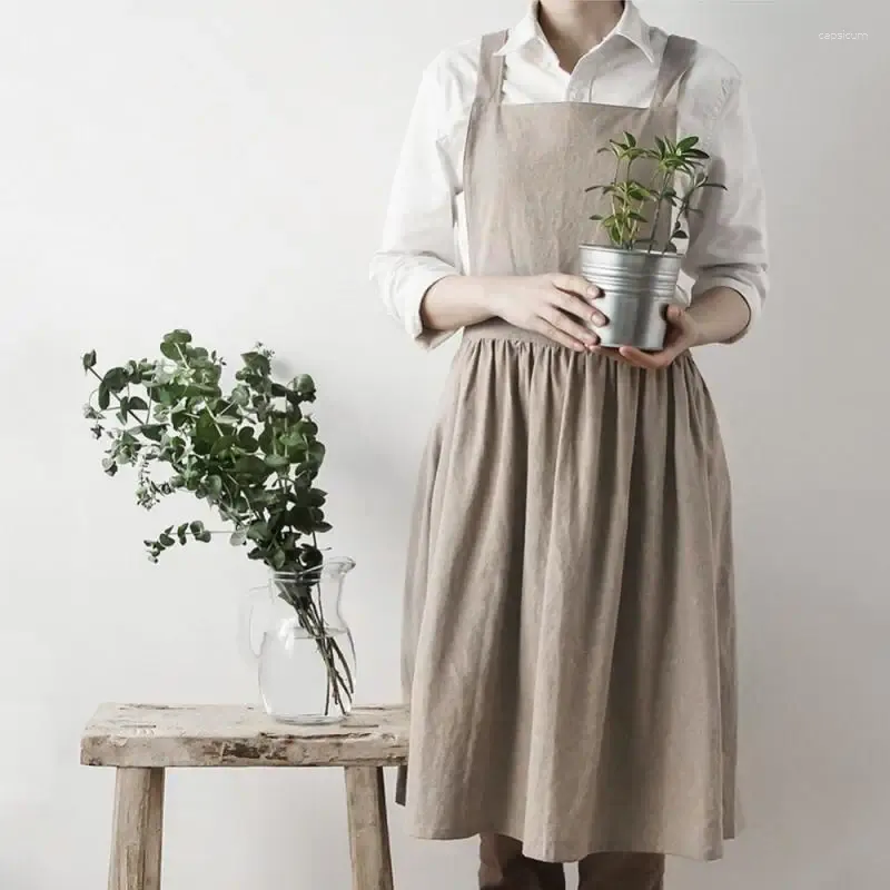 Casual Kleider Nordic Einfache Floristen Schürze Baumwolle Leinen Garten Kaffee Shops Küche Schürzen Für Kochen Backen Restaurant Tops