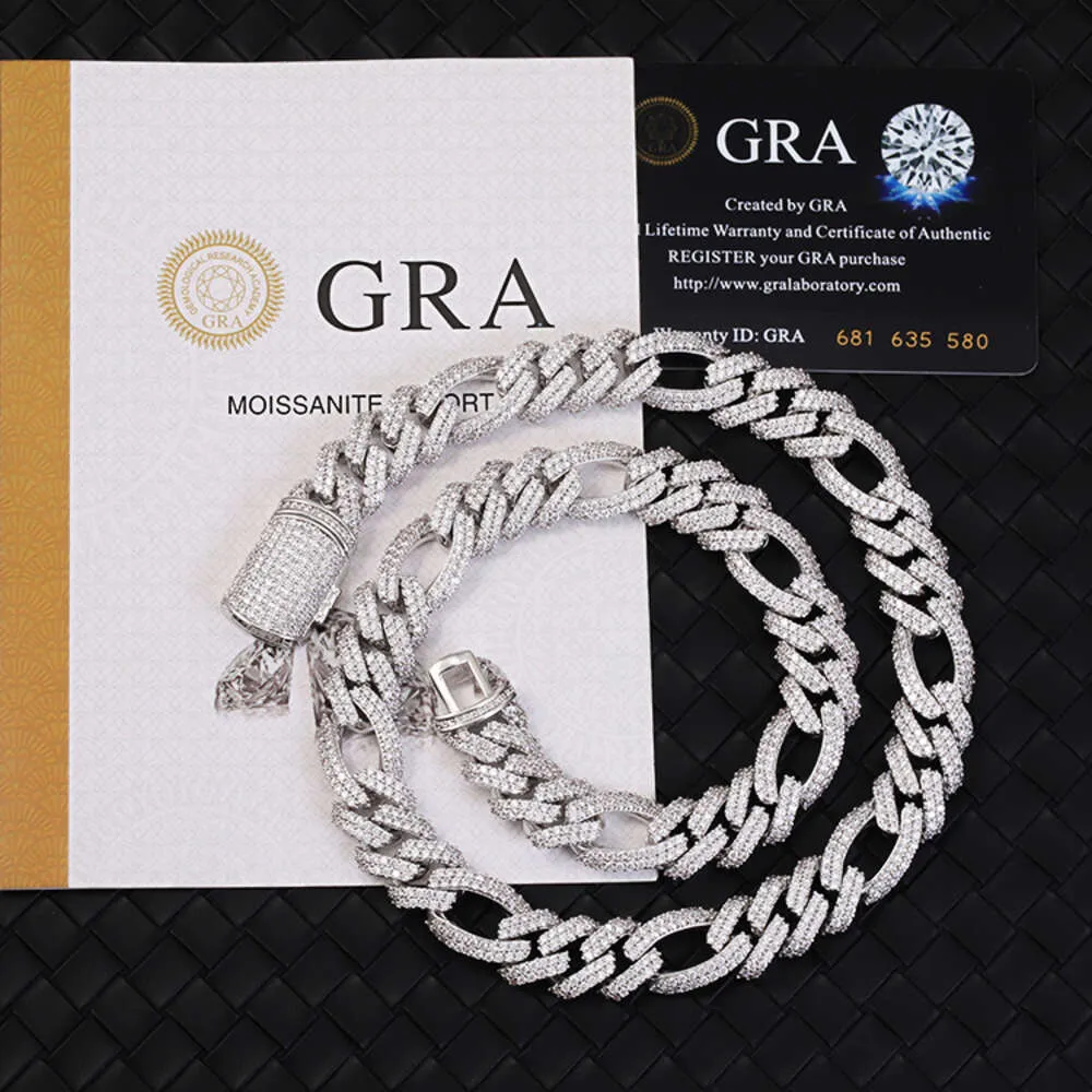 Tester di diamanti con catena personalizzata S Sier da 13 mm con certificato GRA Ghiacciato Moissanite Hiphop Rapper Cuban Link