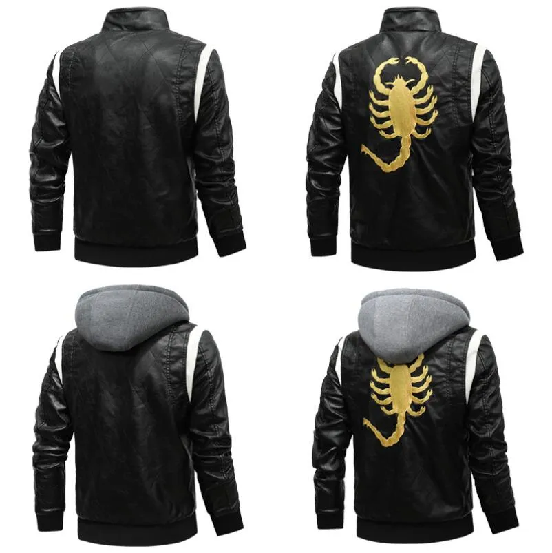 New Men's Motorcycle Biker Leather Jackets Scorpion Embroidery PU Coat Spring Autumn Fashion Stand Collar Leather Jacket