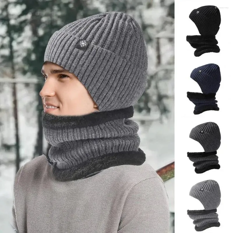 Baskenmütze, Strickmütze, Schal-Set, einfarbig, Strick-Wintermütze mit Fleece-Futter für die Ohren