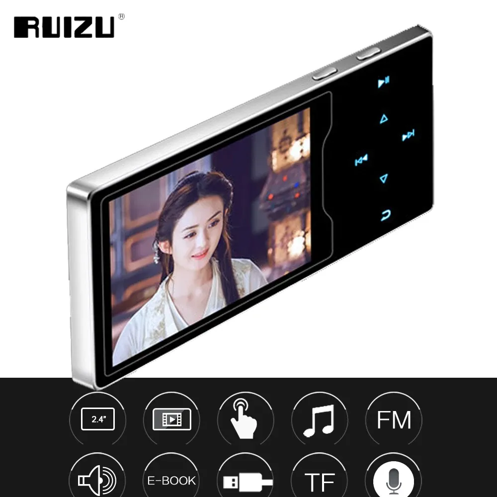 Joueurs Ruizu D08 8 Go Lecteur MP3 en métal 2,4 pouces HD Grand écran couleur HIFI Son sans perte FM Radio Ebook Lecteur vidéo avec haut-parleur intégré