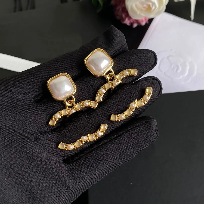 Birthday Gifts Pearl Gold Plated Earrings Brand Designer Luxury Jewelry Classic Design Gold Plated Charm Womens Earrings With Box Romantic Love Jewelry