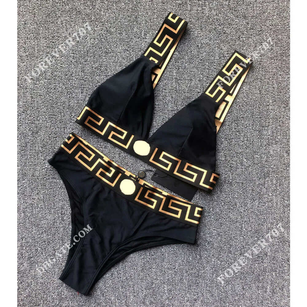 Modeontwerper sexy driehoekige broek beha set met klassieke letters geometrische prints dames badmode splitstijl bikini lingerie