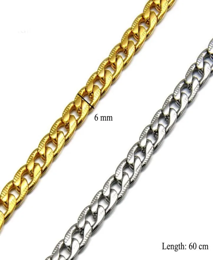 TN0009 55 cm längd 316L titanstål långkedja 6 mm breddhalsband för män no fade guld vit golor1921550