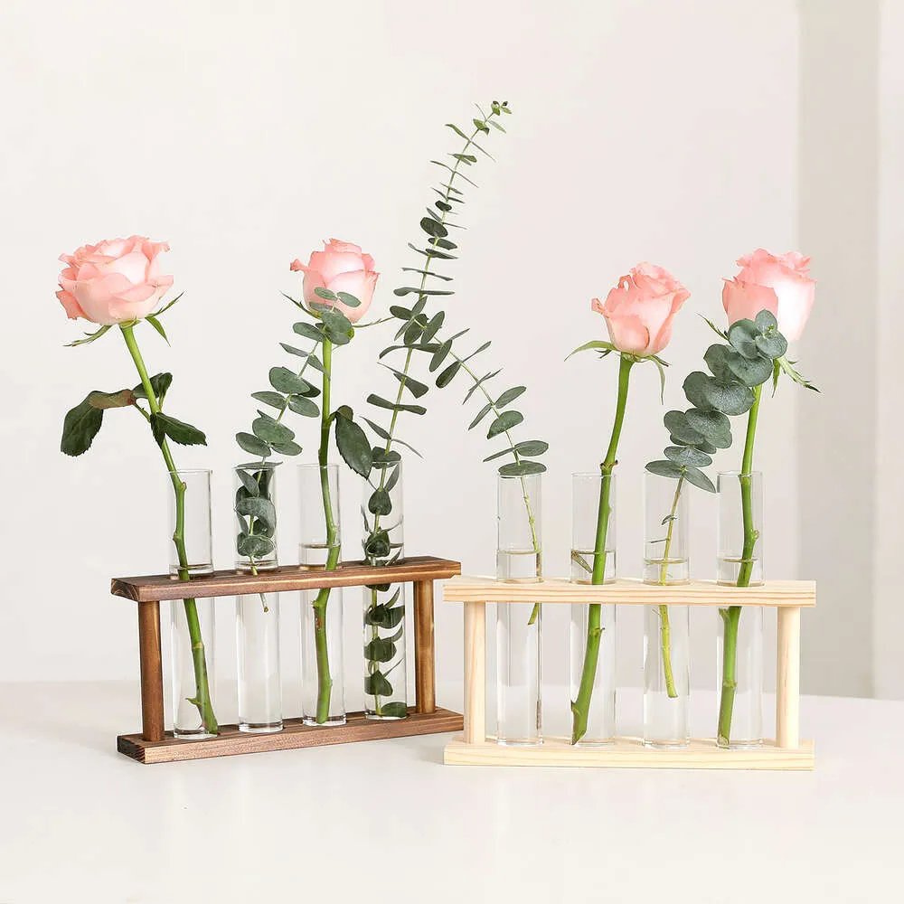 Nordic minimalistyczna drewniana rama hydroponiczna pojemnik na pulpit Test Test Test Transpirana szklana dekoracja domu