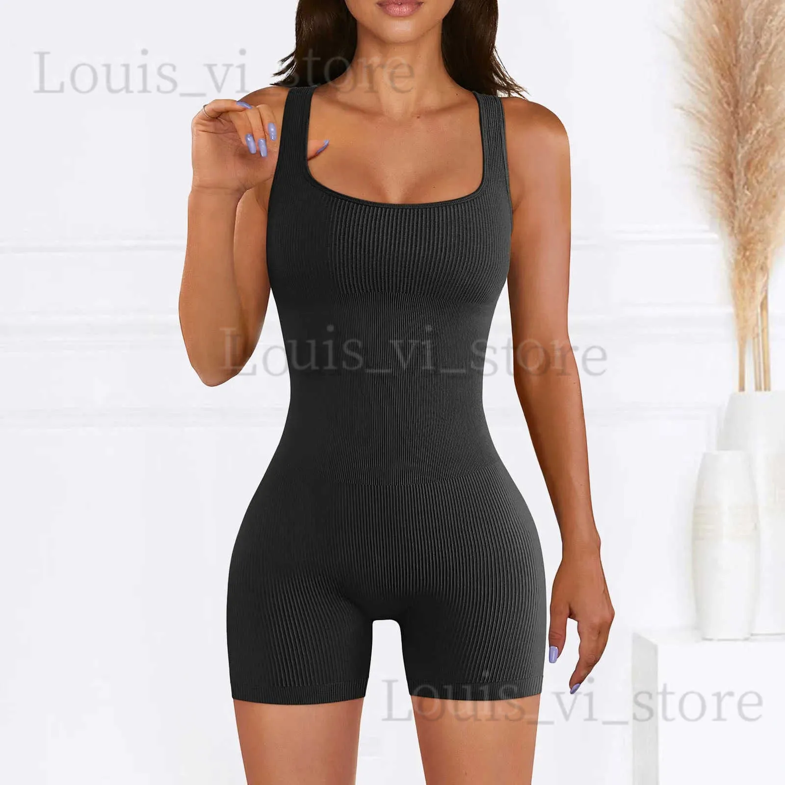 Women's Jumpsuits Rompers Sleeveless Backless Wairless Jumpsuit Cross-border Solid Color Tight Exercise Jumpsuit Dresses Clothing Shorts Lingerie Jum T240227