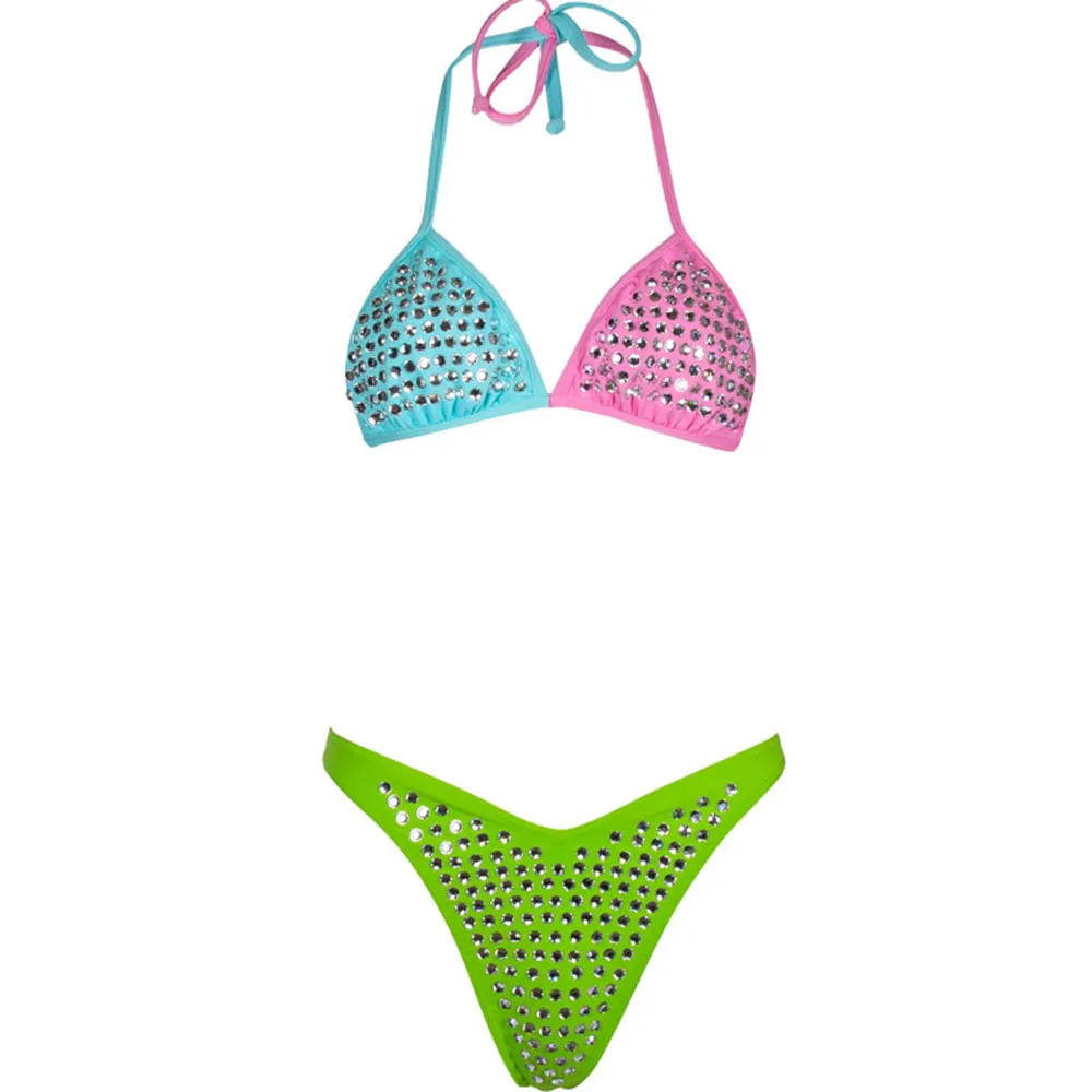 Diamonds Classics Patchwork Bikini Set Projektant Dwa sztuki Bikini 2024 Luksusowy kostium kąpielowy moda kąpielowa kąt strojowa String Sexy Beachwear Push Up Kąpy Marka XL