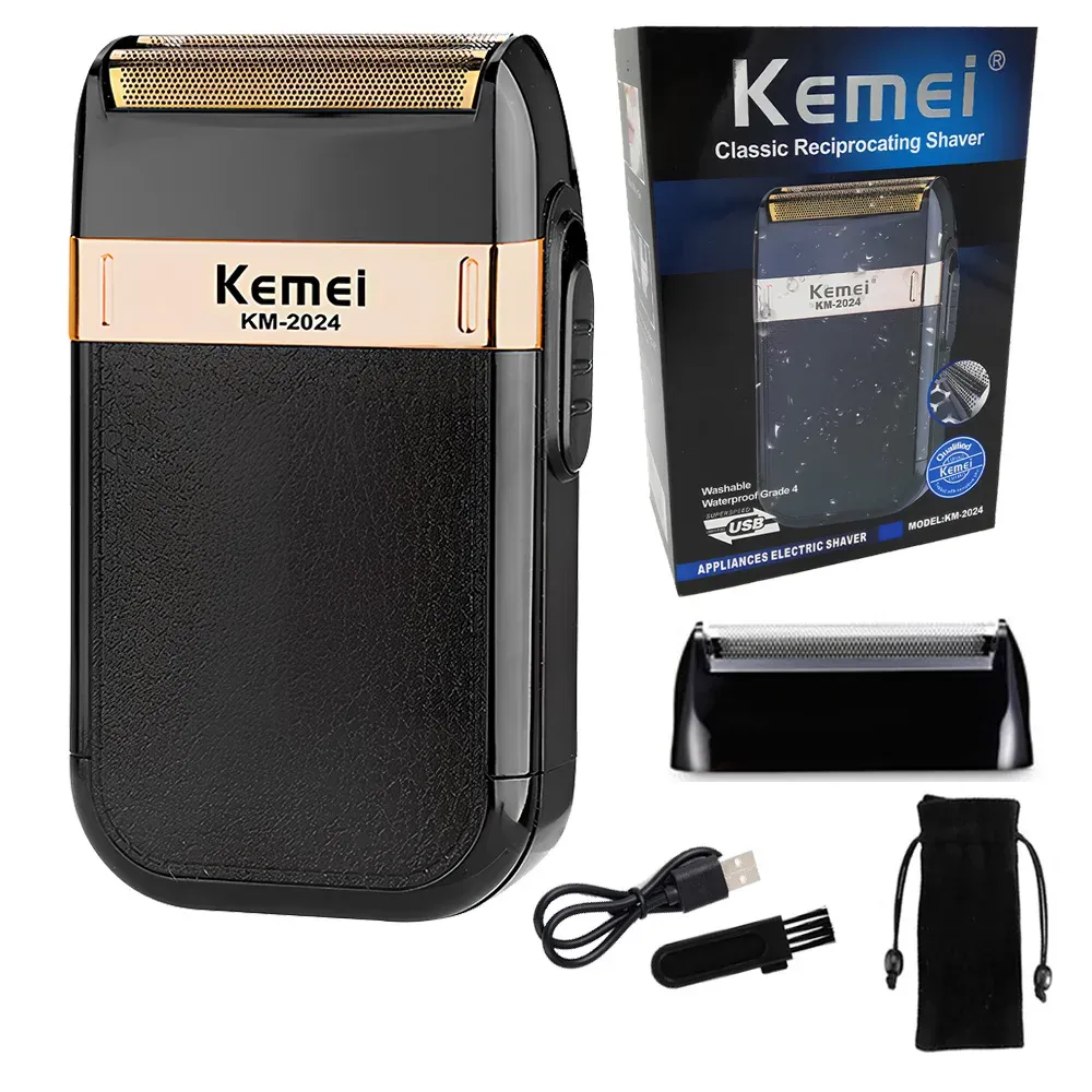 Barbeadores kemei original barbeador recarregável para homens barbas elétricas de barba elétrica de barba elétrica de barba elétrica km2024 malha extra