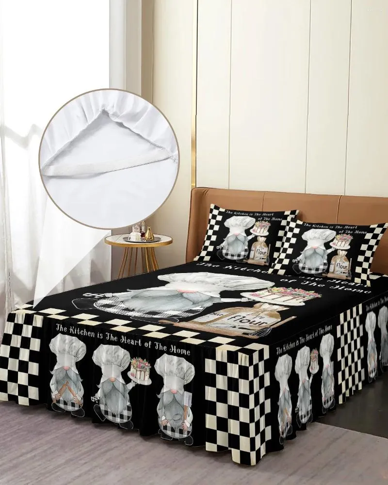 Bed Skirt Chef Gnome Plaid Cake Dessert Cooking Elastic Fitted Bedspread With Pillowcases Mattress Cover Bedding Set Sheet