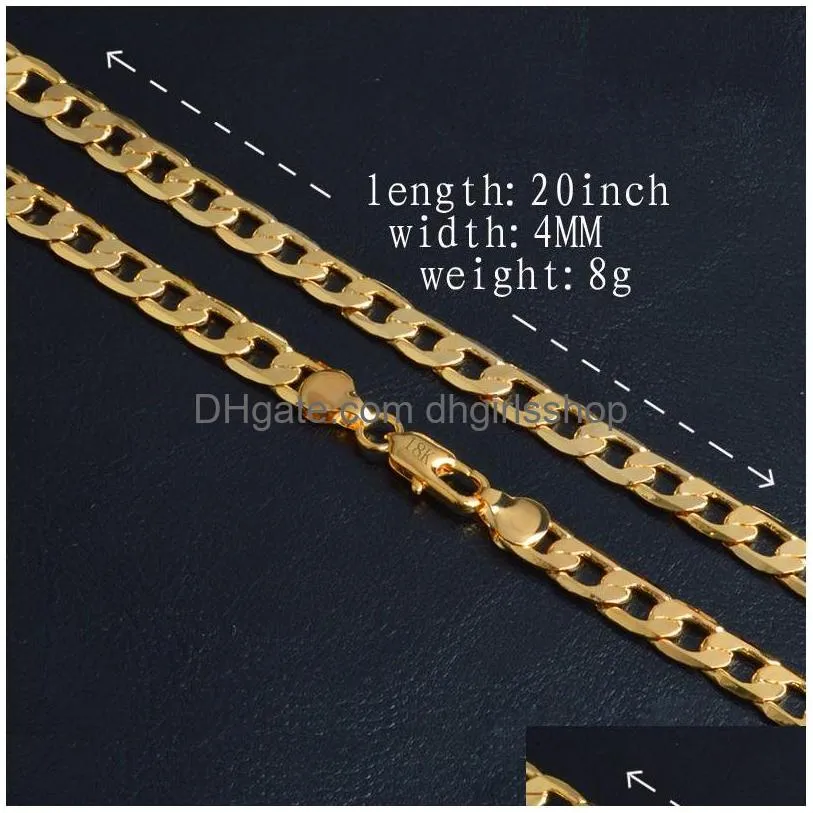 Correntes 4mm correntes 18k banhado a ouro plana colares laterais para mulheres meninas moda jóias acessórios com selo 20 polegadas drop d dhpmg