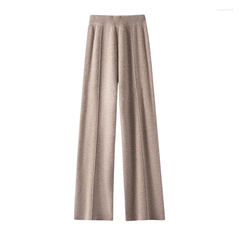 Pantalons pour femmes 2024 automne hiver femmes laine douce cireuse confortable taille haute tricoté pantalon femme solide épaissir jambe large