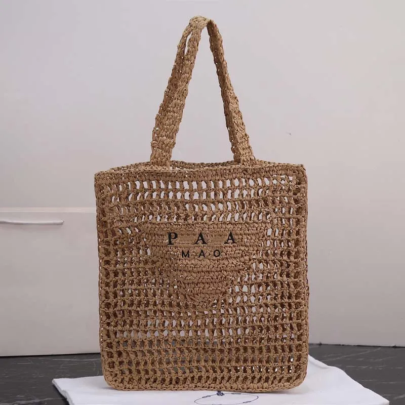 Tote Bag Luxury beach bag Shopping Bag Designer Bag High quality Fashion Woven bag Summer Straw bag Black apricot Outdoor Travel Large luxury the tote bag