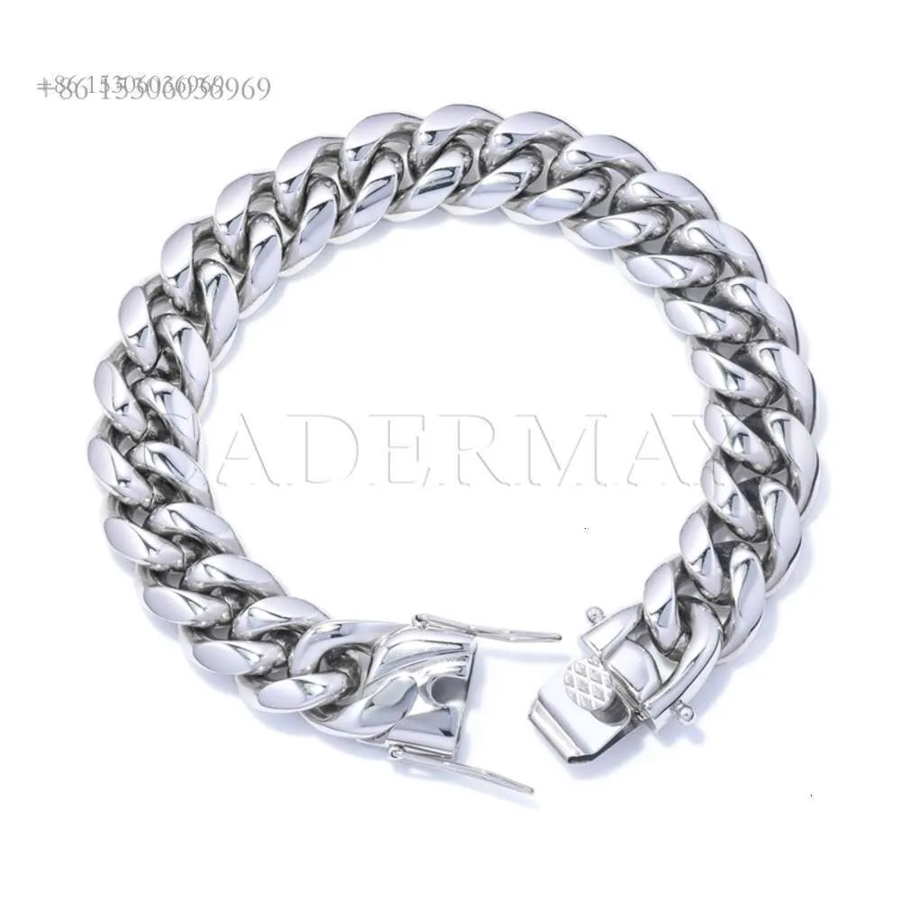 Cadermay Wholesale Jewelry Sier 14mm Solid Glossy Men Bracelet Hiphop Cuban Link Chain Rapper Jewelry