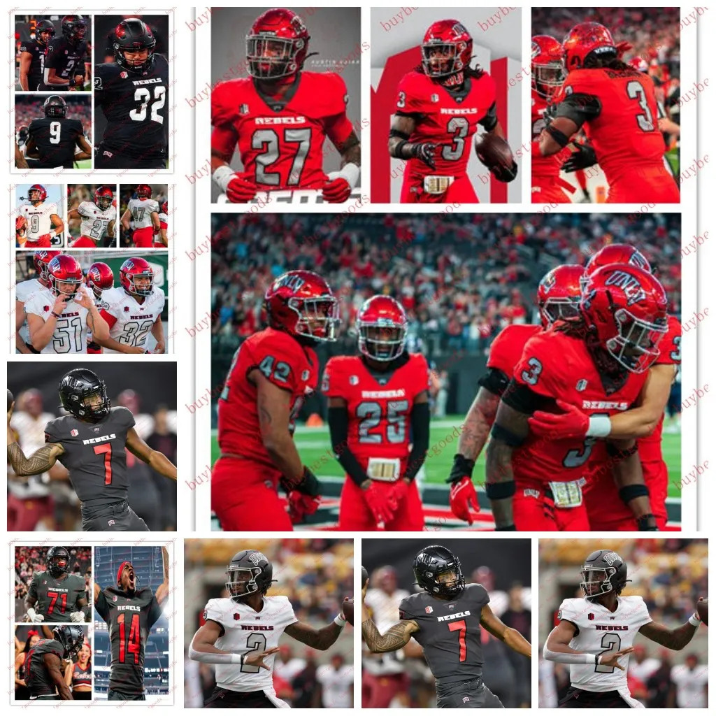 Aangepaste UNLV Rebels Jersey Seth Robinson Waisale Muavesi Kilinahe Mendiola-Jensen Johnathan Baldwin Kyle Beaudry gestikte universiteit UNLV voetbalshirts