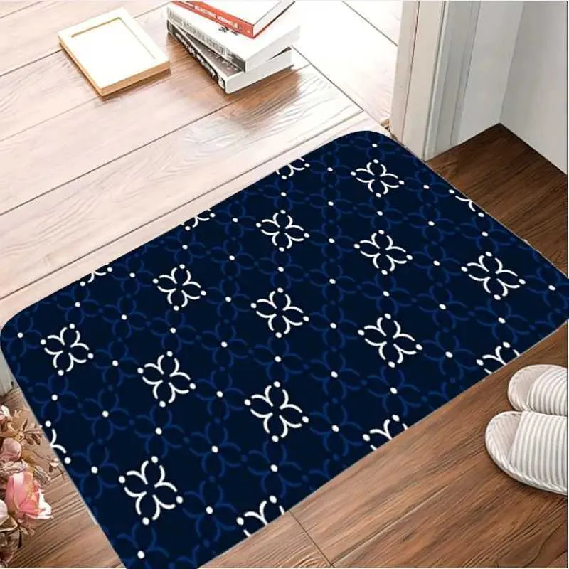 Badmatten Blauw Geometrisch Gedrukt Deurmat Decor Tapijt voor Woonkamer Entree Antislip Badkamer Badgedeelte Voetzool Binnenhuis Keukentapijt