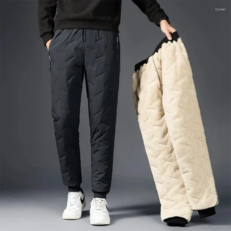 Men's Pants 2024 Winter Thick Warm Sweats Thermal Lined Jogger Fleece Trouser Male Plus Size Zip Pocket Work Black