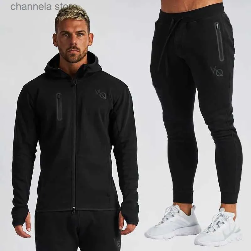 Men's Pants Mens Tracksuit Cotton Cardigan Zippered Hoodie Sweatpants Two-Piece Sportswear Joggers Gym Running Training Clothes Suit T240227